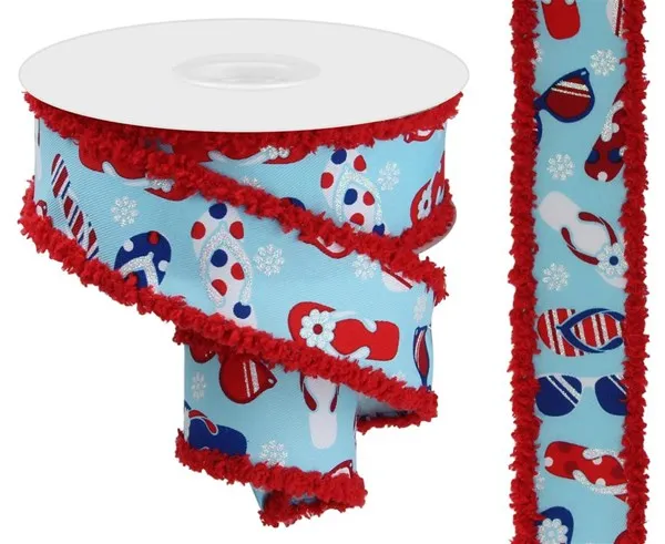 1.5 Inch Red White Blue Flip Flops And Sunglasses Ribbon