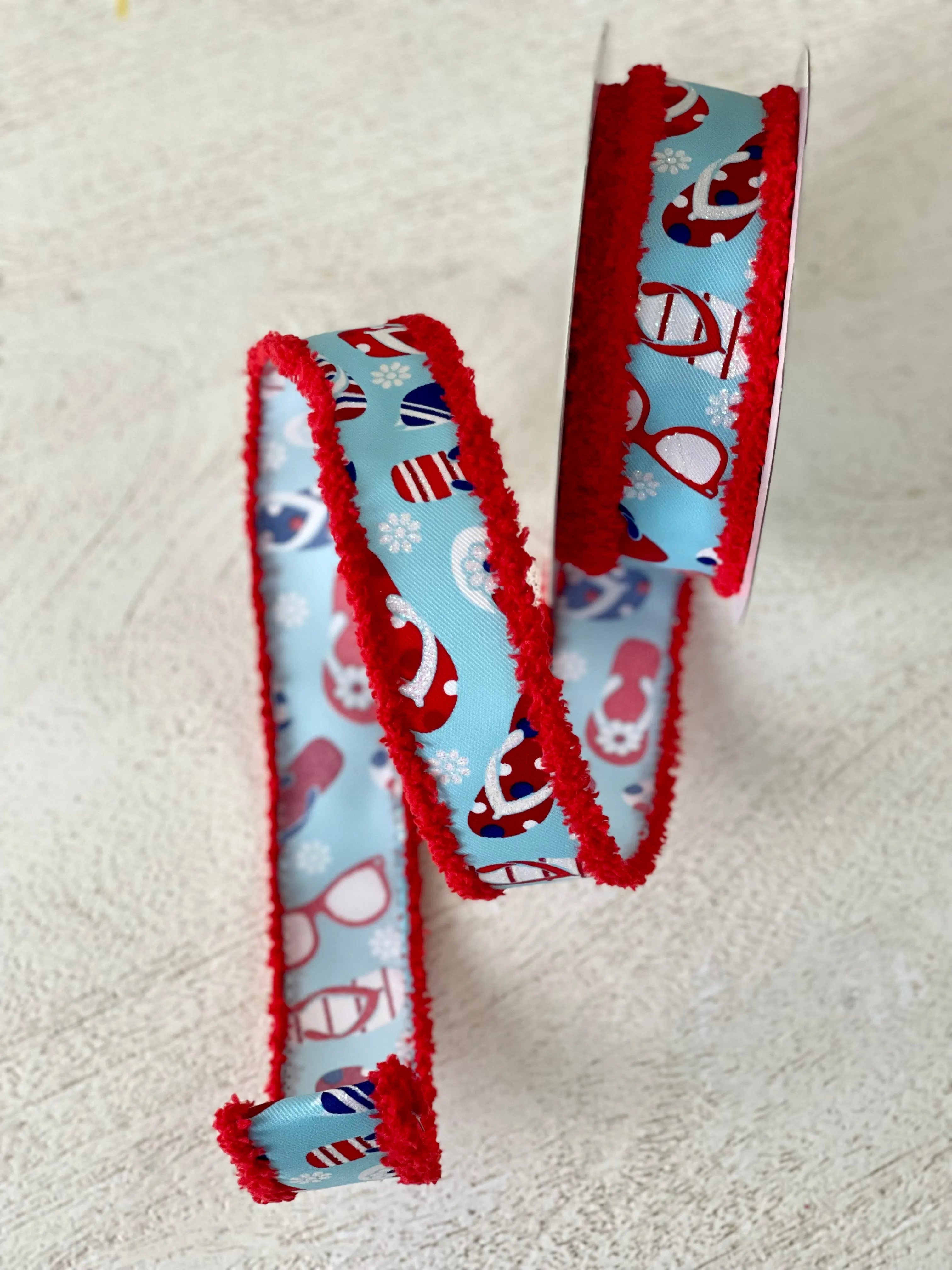 1.5 Inch Red White Blue Flip Flops And Sunglasses Ribbon