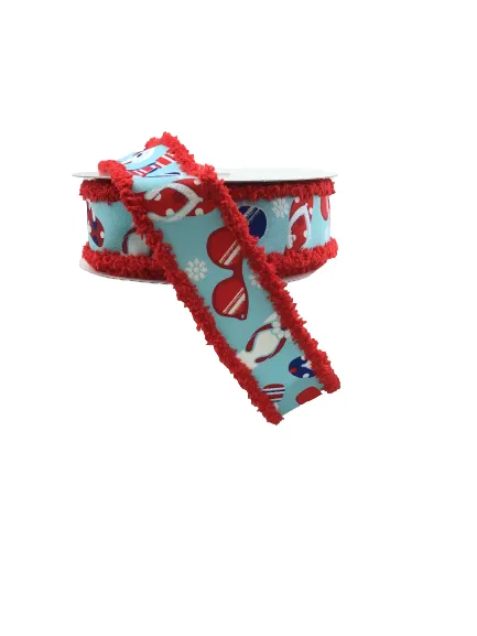1.5 Inch Red White Blue Flip Flops And Sunglasses Ribbon