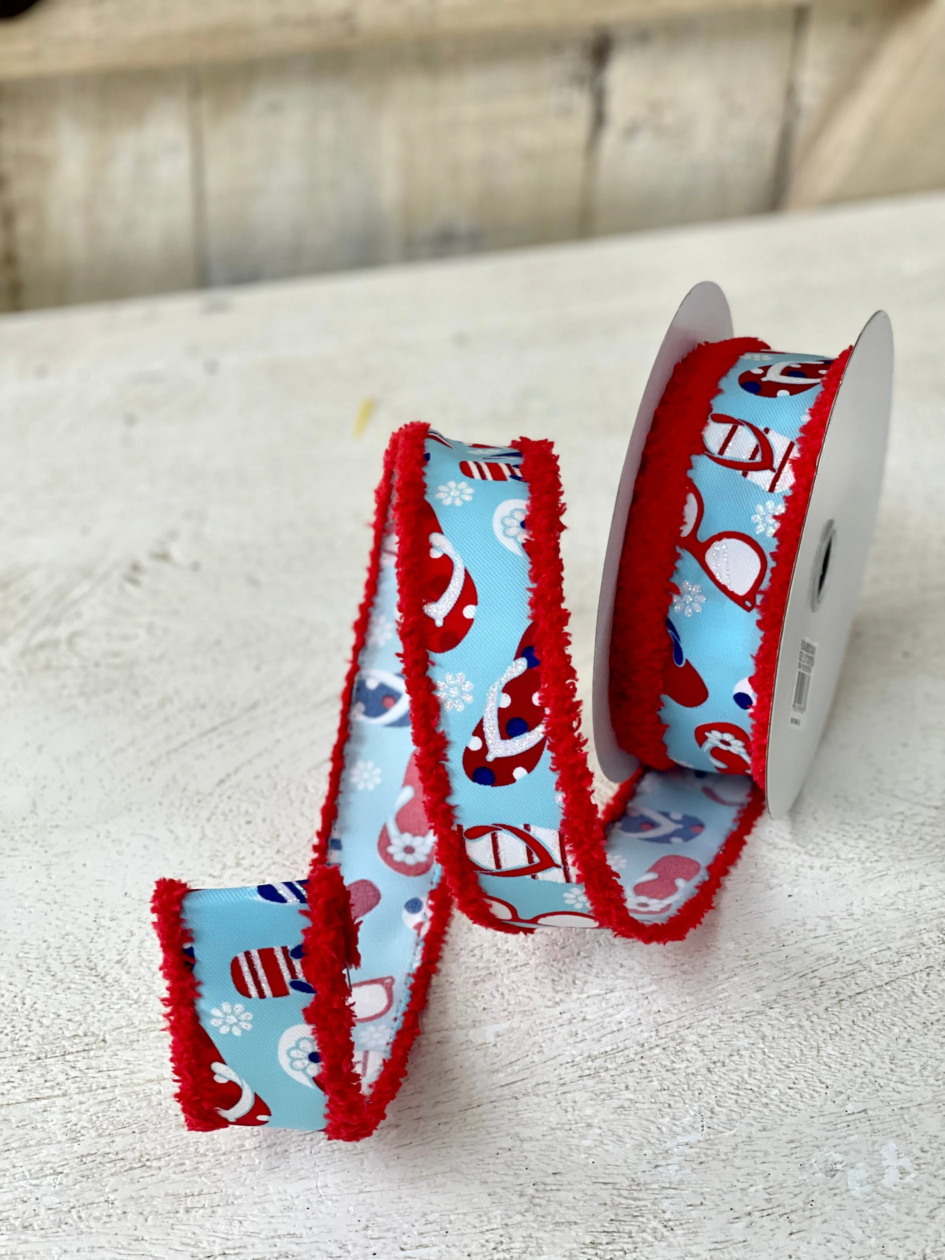 1.5 Inch Red White Blue Flip Flops And Sunglasses Ribbon