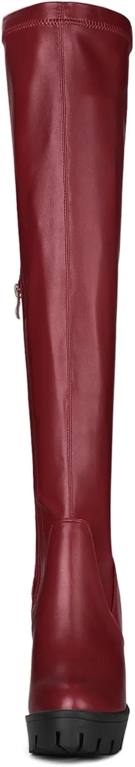 Allegra K Women's Platform Boots Chunky Heel Over Knee High Boots
