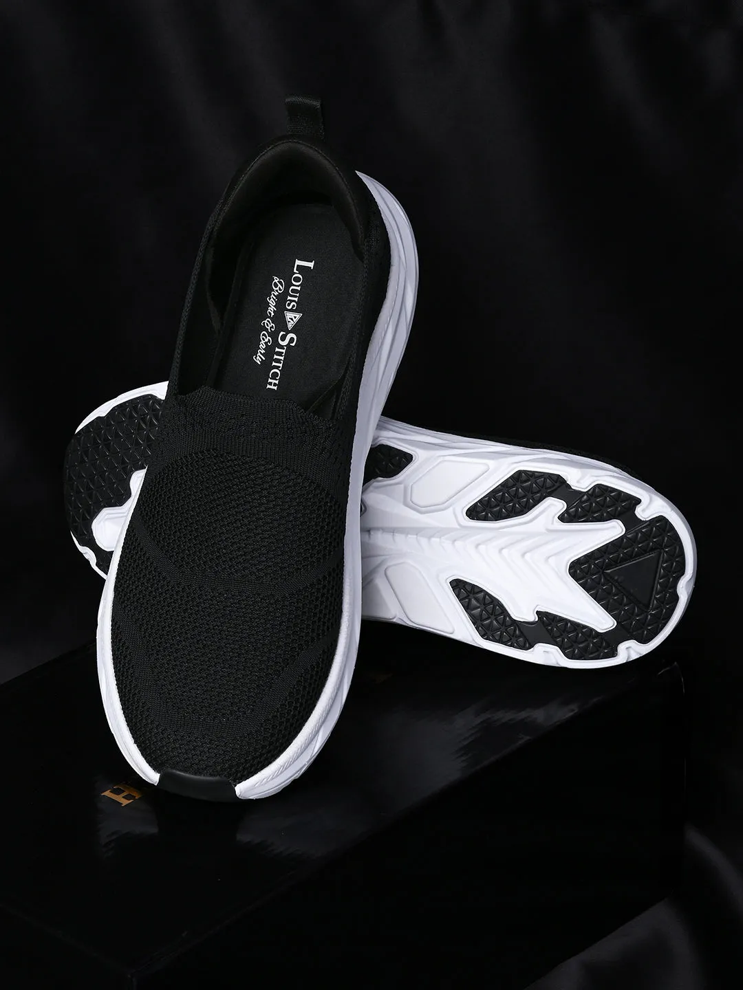 Black Flyknit Slip-On Sneakers For Men