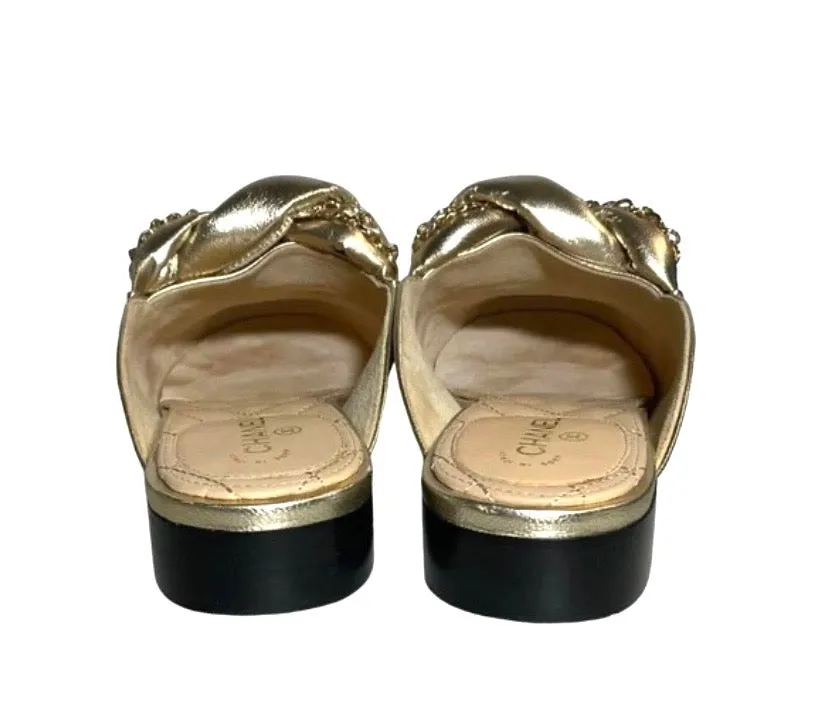 CHANEL METALLIC LAMBSKIN BRAIDED CHAIN MULES