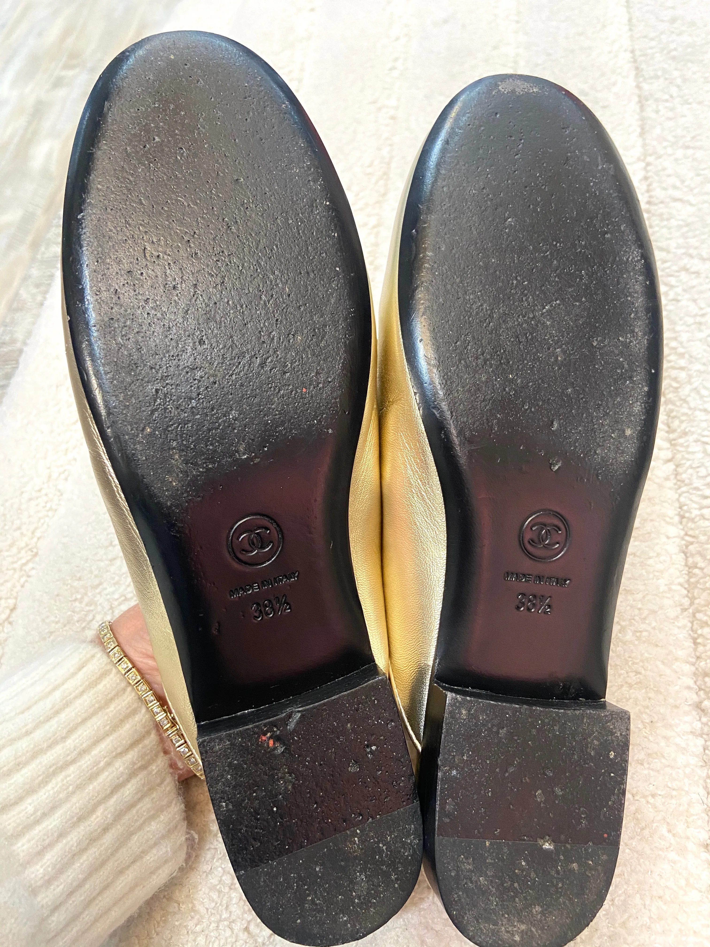 CHANEL METALLIC LAMBSKIN BRAIDED CHAIN MULES