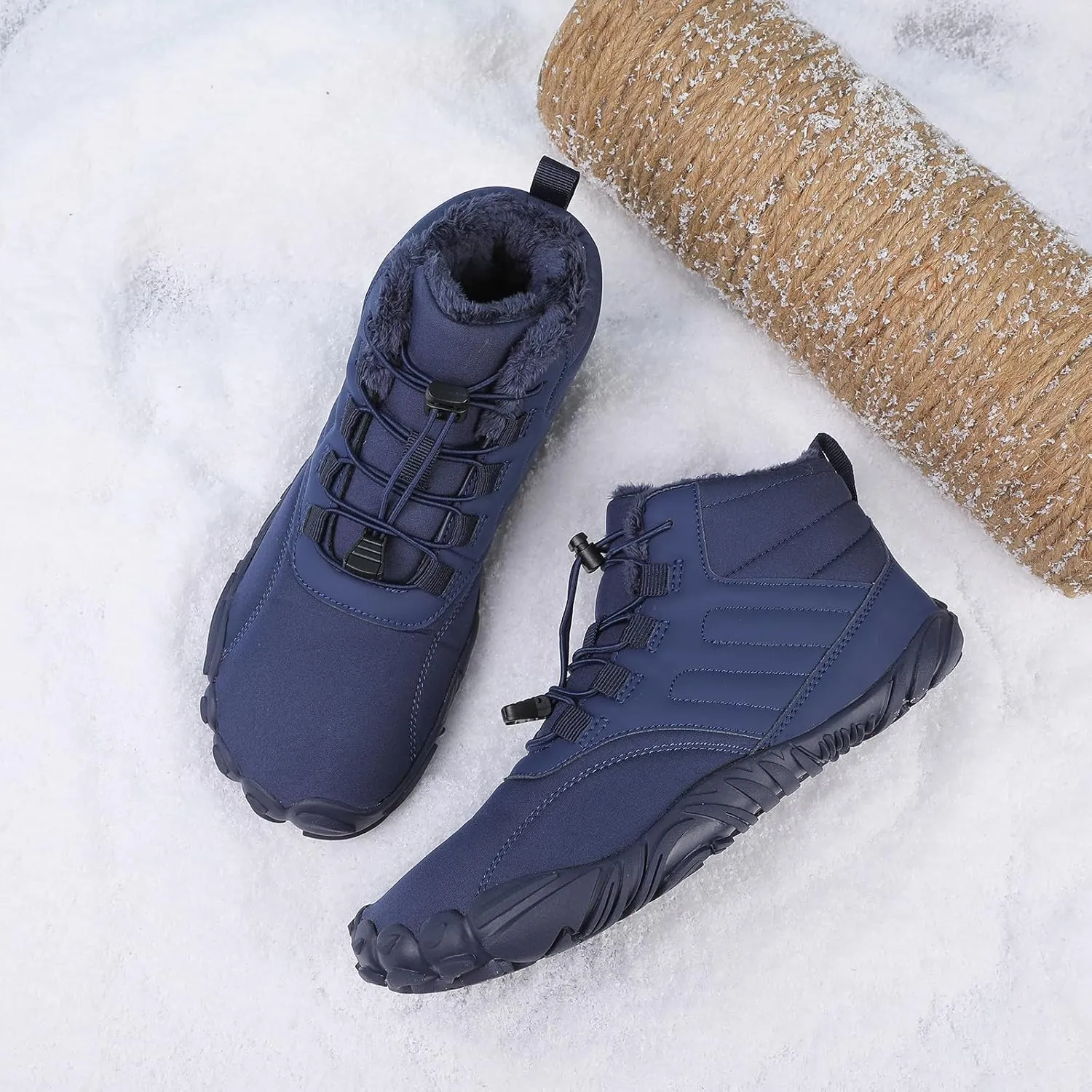 Men's & Women's Winter Barefoot Hiking Boots, Zero Drop, Waterproof, Wide Toe Box, Slip-On, Lightweight Fur Lining, Ankle Booties, Ideal for Hiking, Walking, Trail Running, Snow Adventures, Unisex