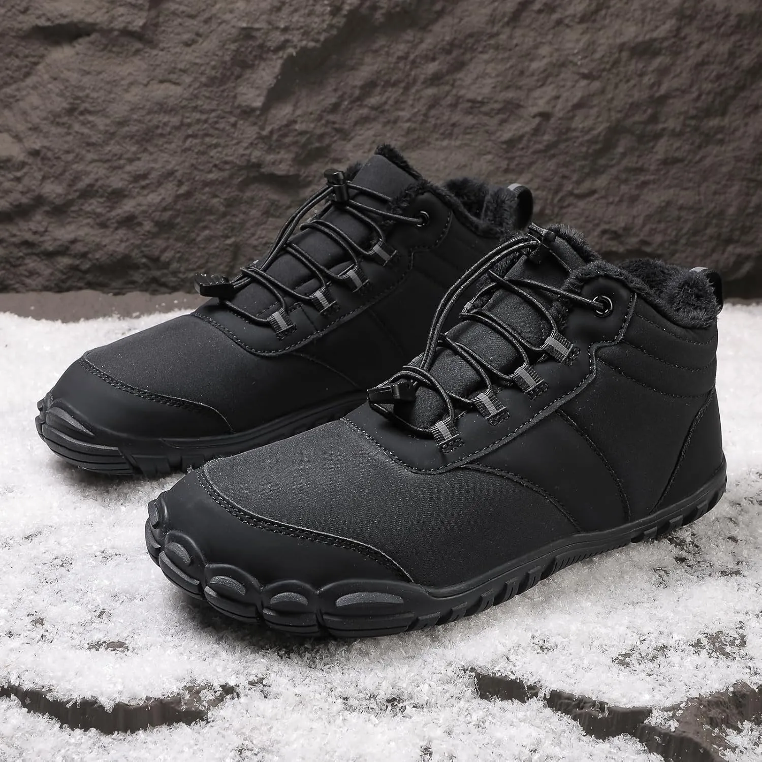 Men's & Women's Winter Barefoot Hiking Boots, Zero Drop, Waterproof, Wide Toe Box, Slip-On, Lightweight Fur Lining, Ankle Booties, Ideal for Hiking, Walking, Trail Running, Snow Adventures, Unisex