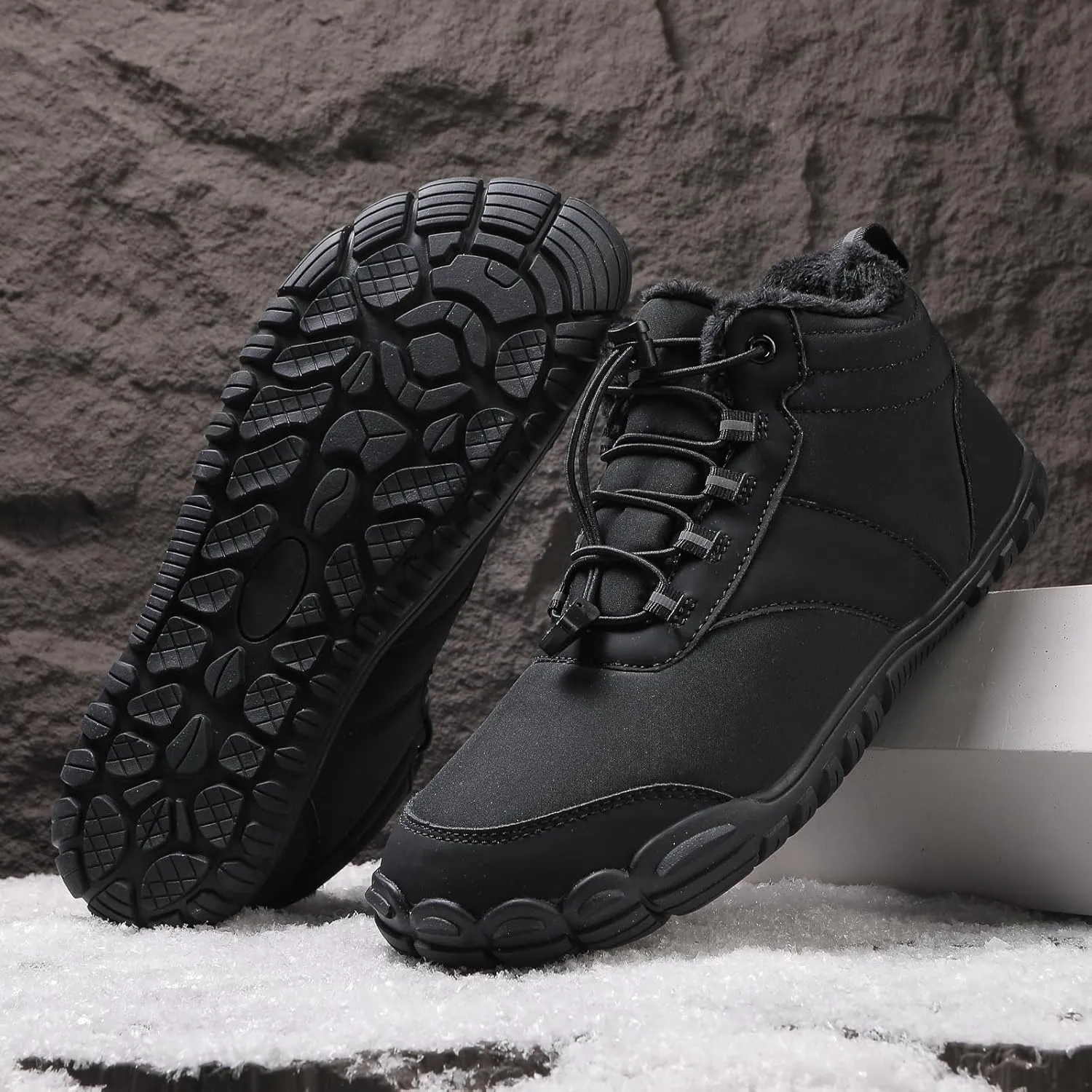 Men's & Women's Winter Barefoot Hiking Boots, Zero Drop, Waterproof, Wide Toe Box, Slip-On, Lightweight Fur Lining, Ankle Booties, Ideal for Hiking, Walking, Trail Running, Snow Adventures, Unisex