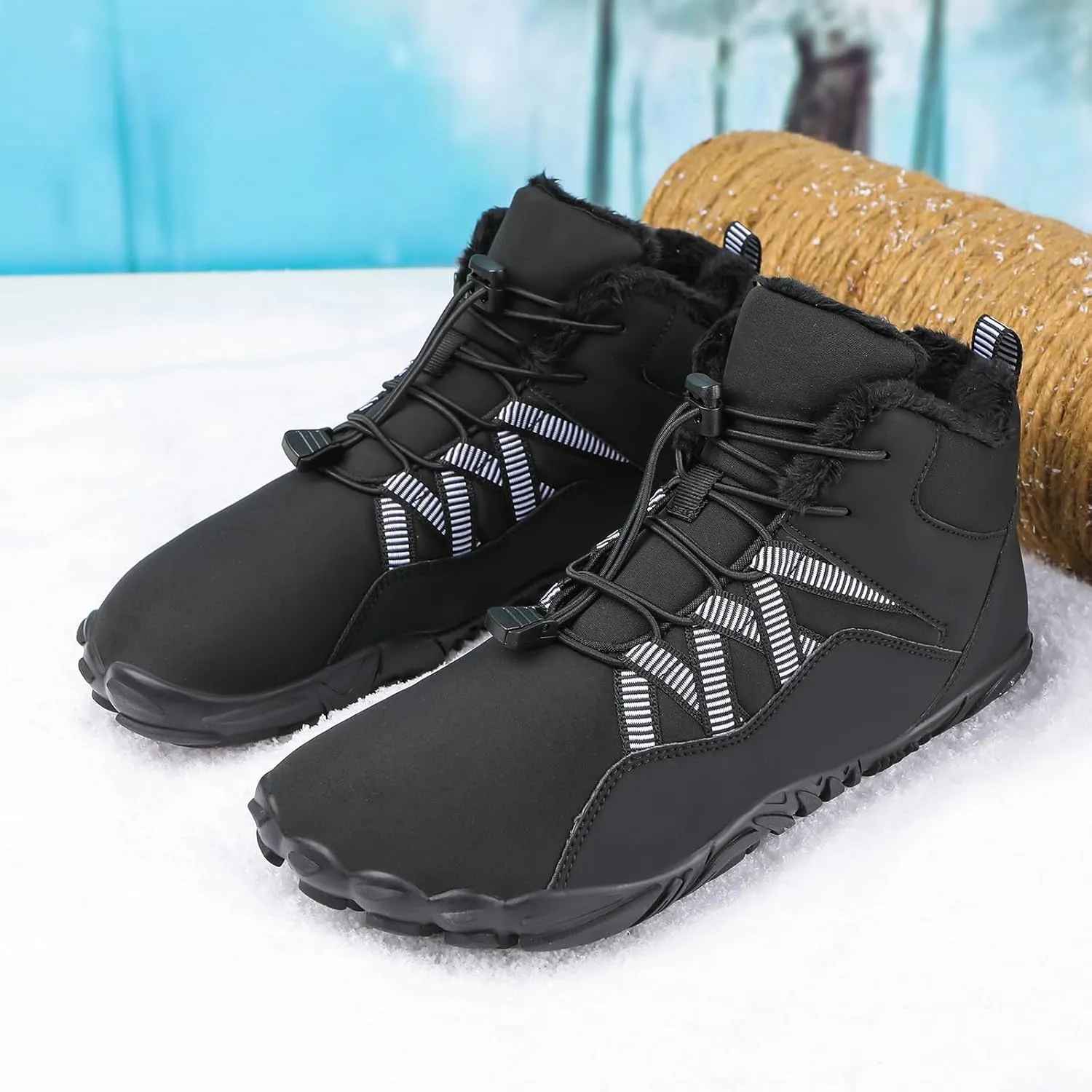 Men's & Women's Winter Barefoot Hiking Boots, Zero Drop, Waterproof, Wide Toe Box, Slip-On, Lightweight Fur Lining, Ankle Booties, Ideal for Hiking, Walking, Trail Running, Snow Adventures, Unisex