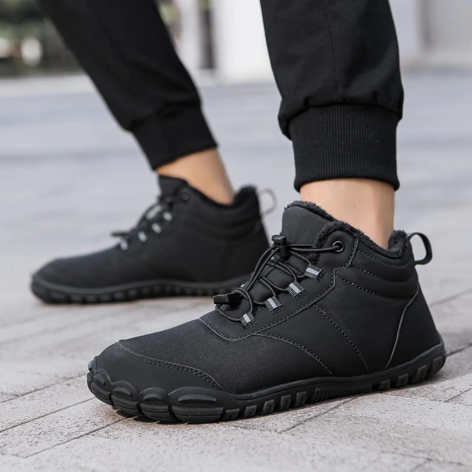 Men's & Women's Winter Barefoot Hiking Boots, Zero Drop, Waterproof, Wide Toe Box, Slip-On, Lightweight Fur Lining, Ankle Booties, Ideal for Hiking, Walking, Trail Running, Snow Adventures, Unisex