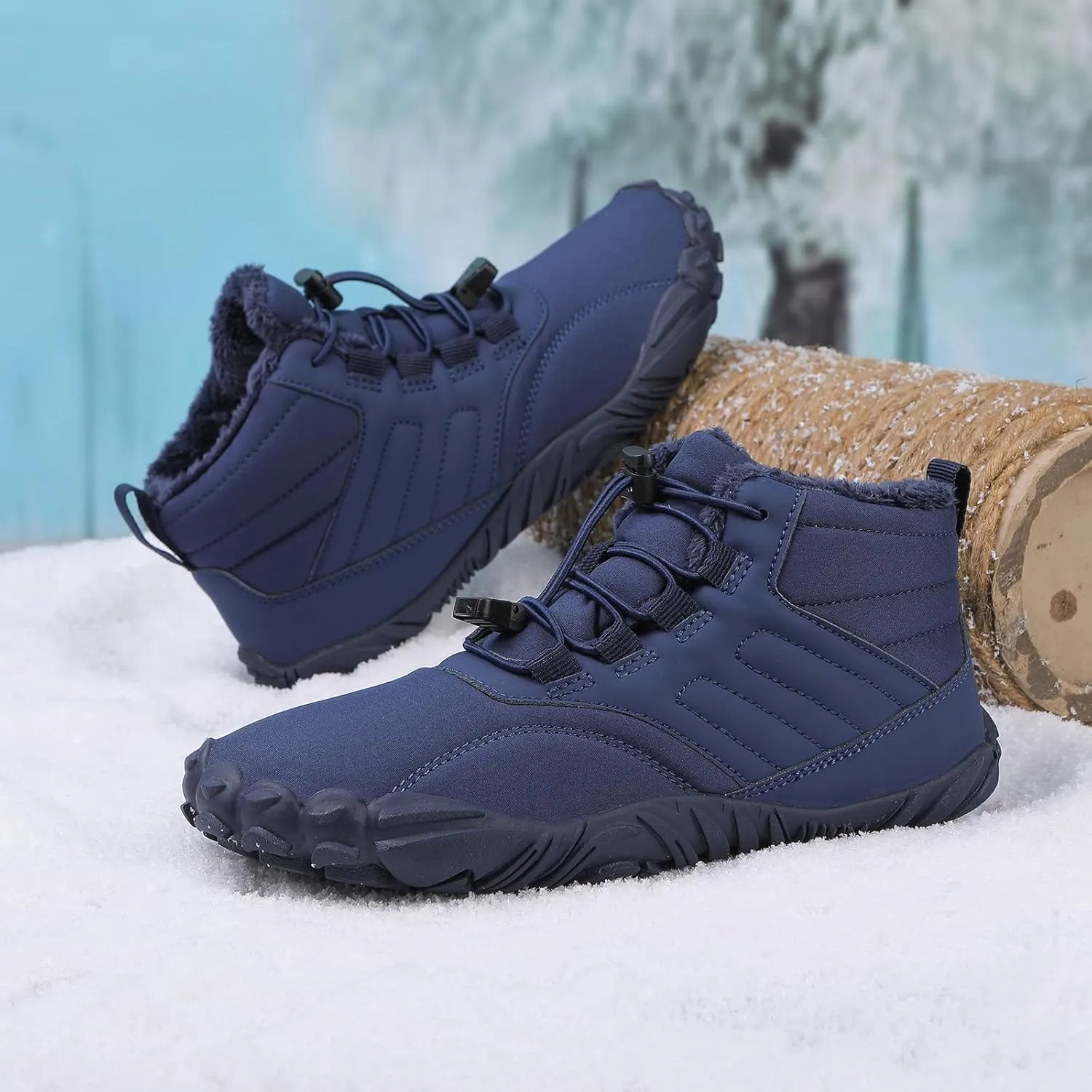 Men's & Women's Winter Barefoot Hiking Boots, Zero Drop, Waterproof, Wide Toe Box, Slip-On, Lightweight Fur Lining, Ankle Booties, Ideal for Hiking, Walking, Trail Running, Snow Adventures, Unisex