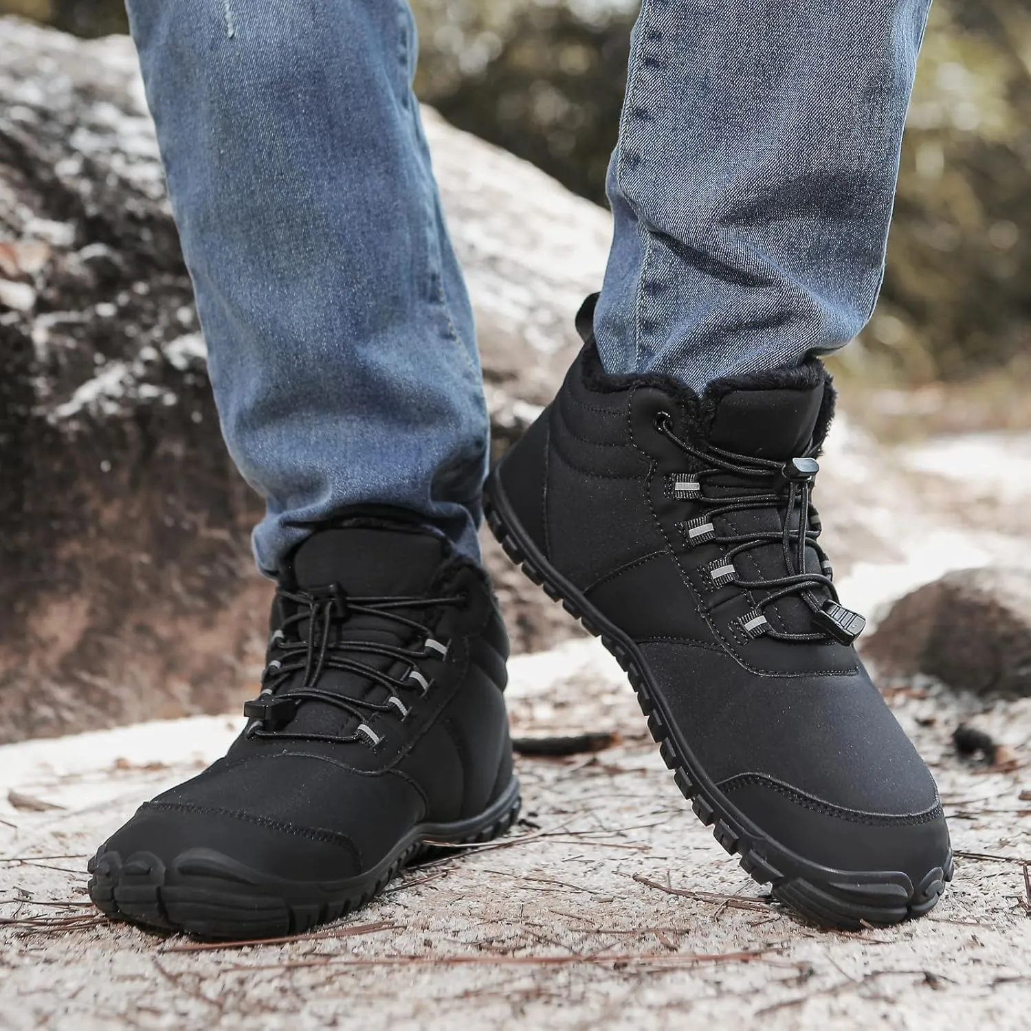 Men's & Women's Winter Barefoot Hiking Boots, Zero Drop, Waterproof, Wide Toe Box, Slip-On, Lightweight Fur Lining, Ankle Booties, Ideal for Hiking, Walking, Trail Running, Snow Adventures, Unisex