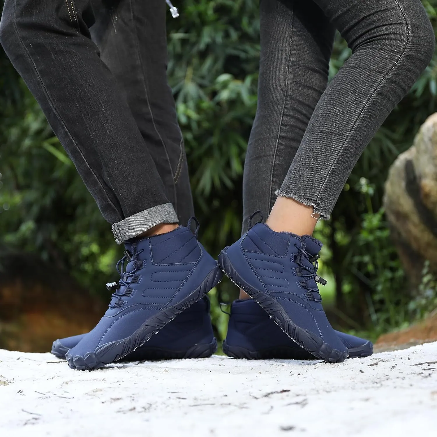 Men's & Women's Winter Barefoot Hiking Boots, Zero Drop, Waterproof, Wide Toe Box, Slip-On, Lightweight Fur Lining, Ankle Booties, Ideal for Hiking, Walking, Trail Running, Snow Adventures, Unisex