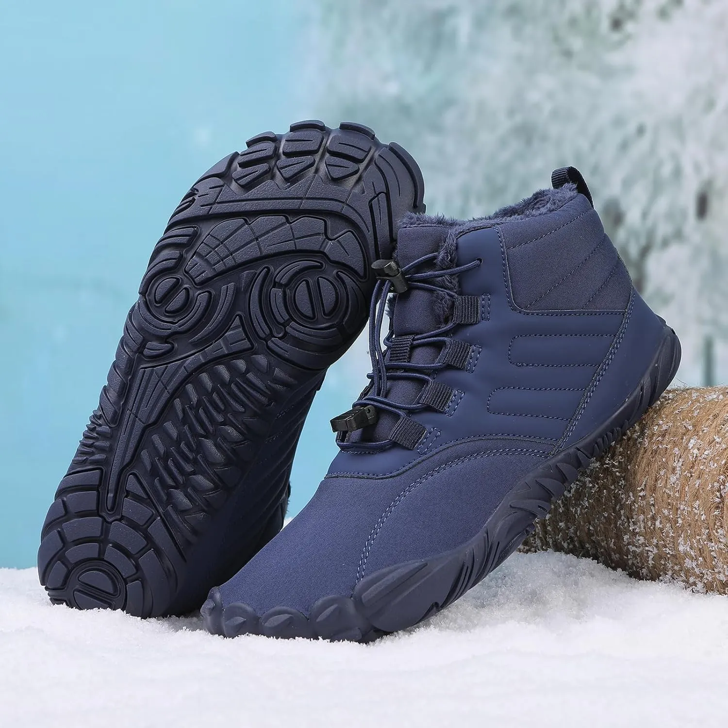 Men's & Women's Winter Barefoot Hiking Boots, Zero Drop, Waterproof, Wide Toe Box, Slip-On, Lightweight Fur Lining, Ankle Booties, Ideal for Hiking, Walking, Trail Running, Snow Adventures, Unisex