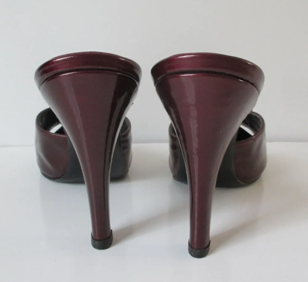 Vintage 70's Red Burgundy Patent Leather Springolator Heels Shoes 8
