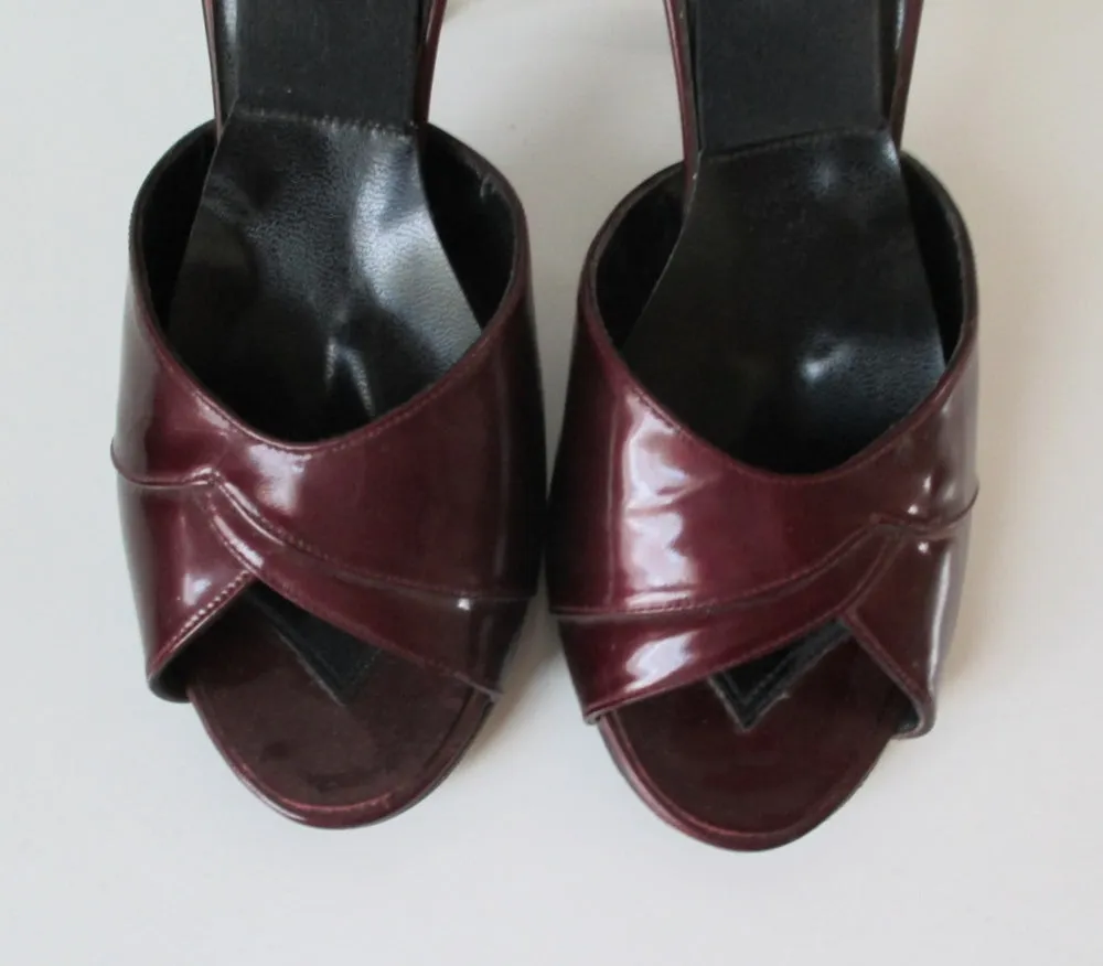 Vintage 70's Red Burgundy Patent Leather Springolator Heels Shoes 8