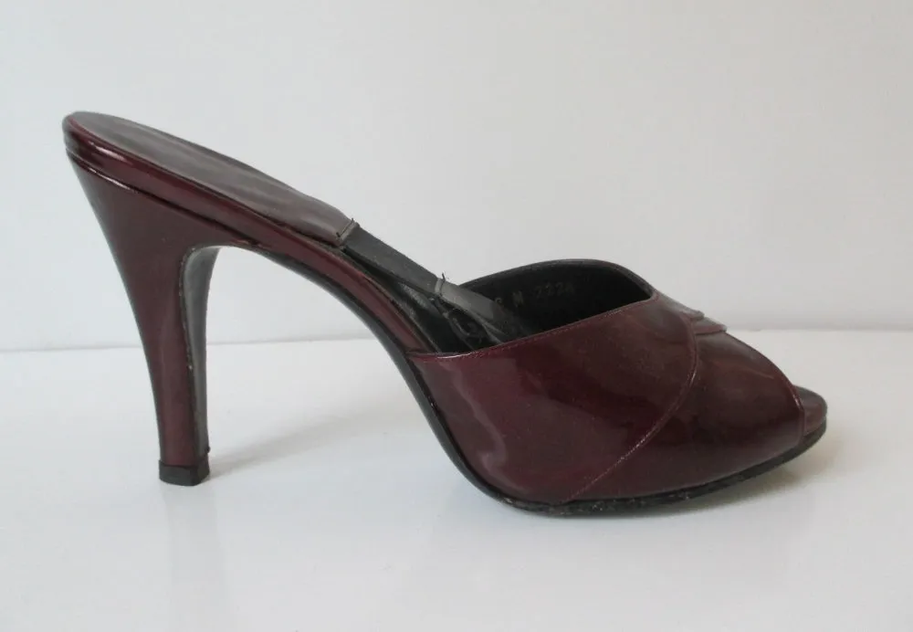 Vintage 70's Red Burgundy Patent Leather Springolator Heels Shoes 8
