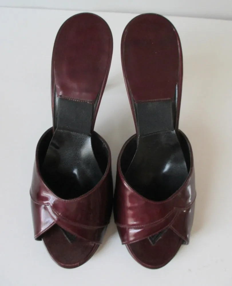 Vintage 70's Red Burgundy Patent Leather Springolator Heels Shoes 8