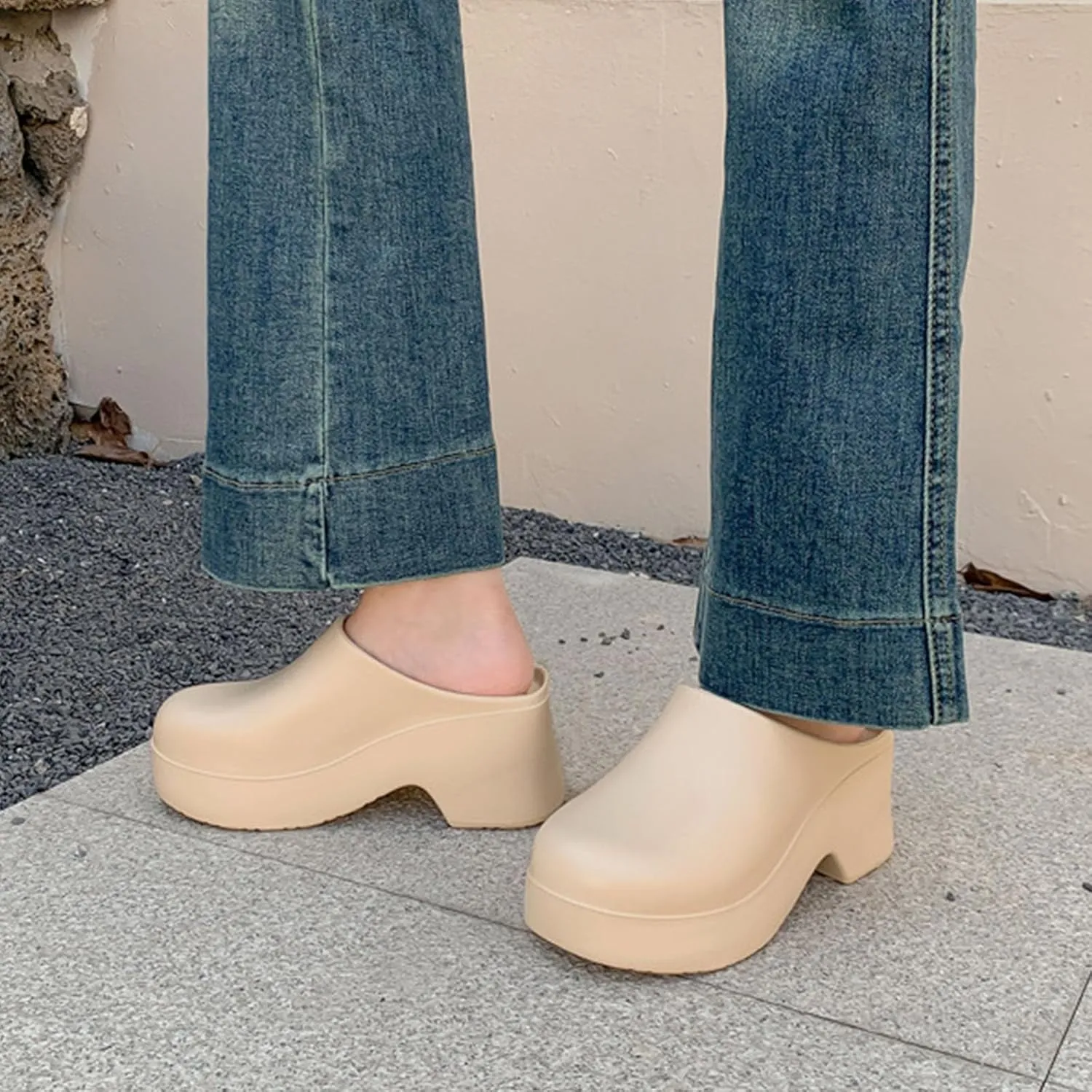 Womens Mules Closed Casual Outdoor Non Slip Sandals Slip On Clogs Block High Heel Backless Slippers with Arch Support