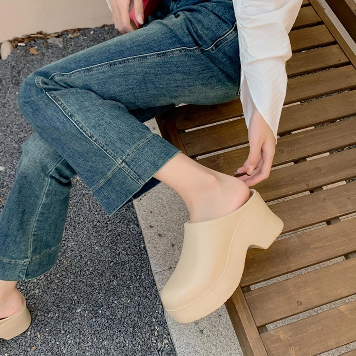 Womens Mules Closed Casual Outdoor Non Slip Sandals Slip On Clogs Block High Heel Backless Slippers with Arch Support