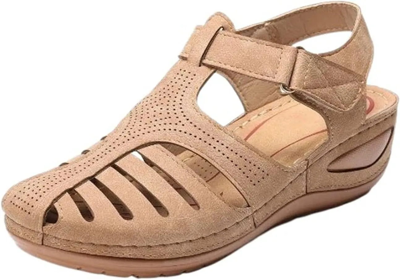 Women's Wedge Sandals Summer Closed Toe Sandals for Women Platform Dressy Wedge Sandal Fisherman Comfortable Hollow Out Sandal Orthopedic Arch Support Non-Slip Adjustable Strap Retro Shoes